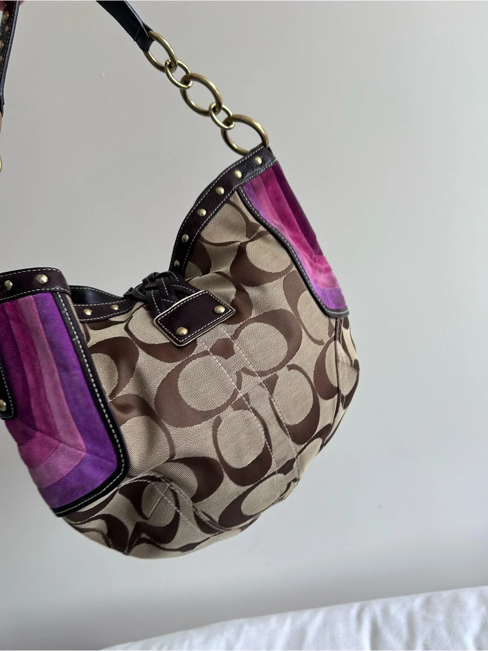 Rare Y2K Coach Signature Soho Bag w/ Pink Suede